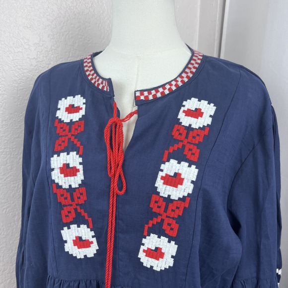 Velzera Tunic Top Womens 2X Blue Floral Embroidered Boho Cottagecore Gauzy NWT - Picture 2 of 11